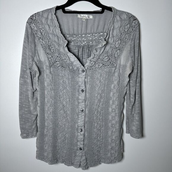 Solitaire Top Womens Small Gray Crochet Embroidered Cottagecore Boho Casual Chic - Picture 1 of 16